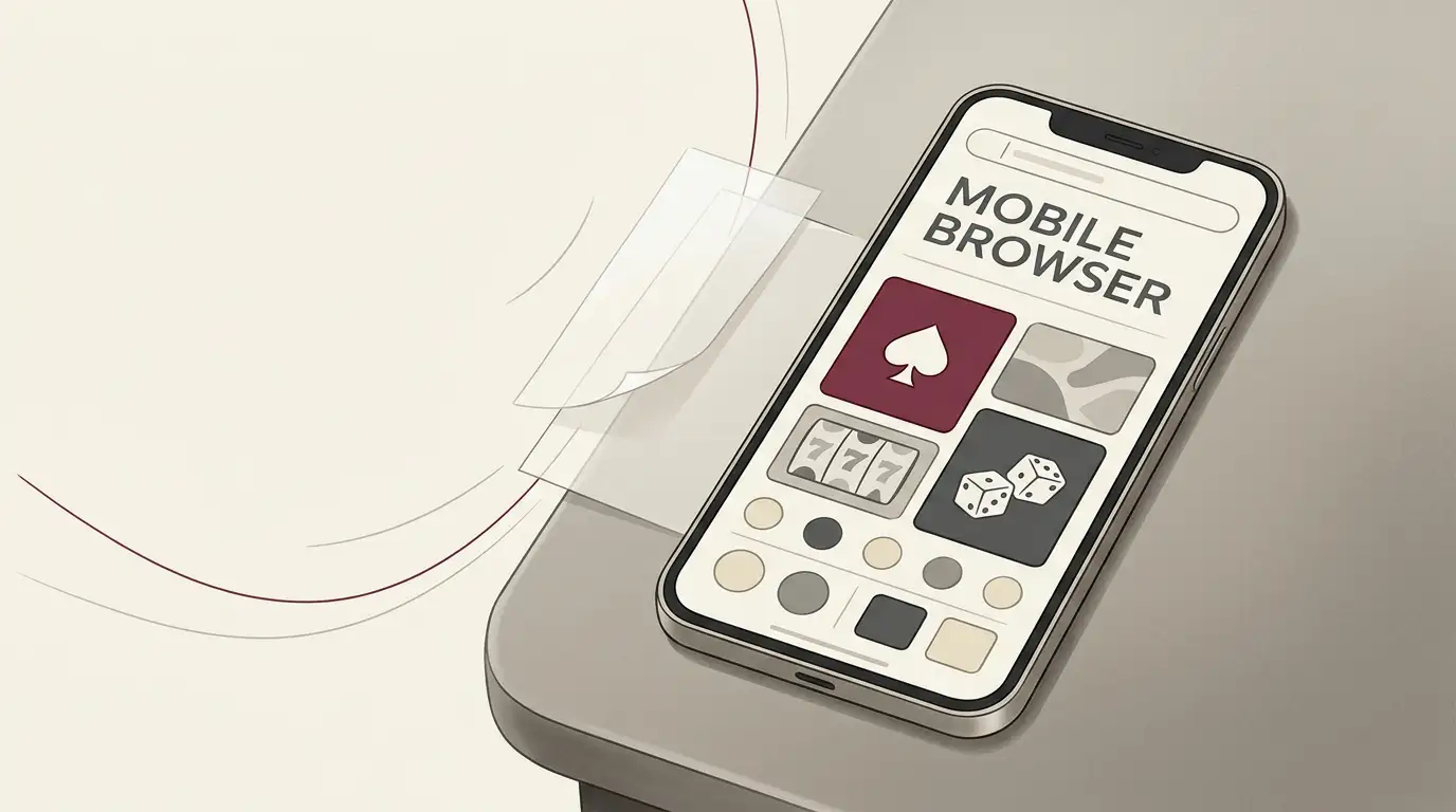 Illustration of mobile casino browsing on a generic smartphone without brand interface